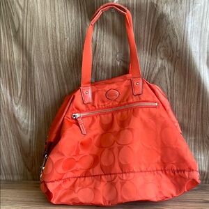 Pre-owned Coach Orange Signature Nylon Tote Bag